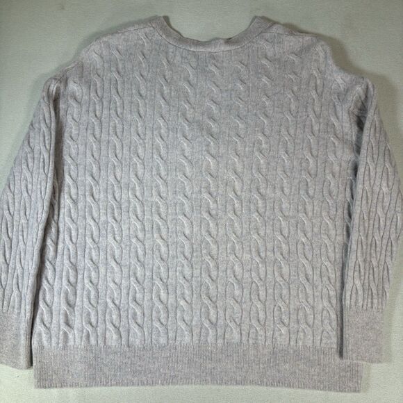 Bloomingdale's 2 Ply Cashmere Cable Knit Cardigan Sweater Women Sz L Light Gray - Picture 7 of 9